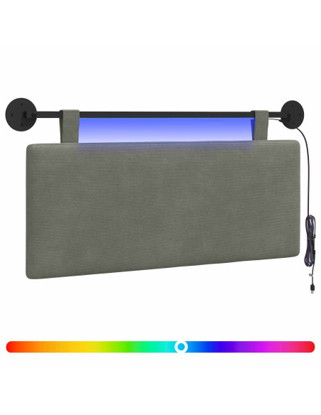 Testiera sospesa Con luce LED Grigio Chiaro Tessuto in Cords