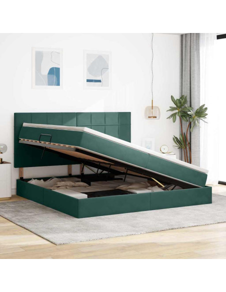 Letto con contenitore e materasso Verde Scuro 200 x 200 cm
