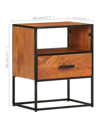 Comodino 40x30x50 cm in Legno Massello di Acacia