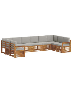 Set divani con cuscino 10 pcs Grigio Naturale e Chiaro 2