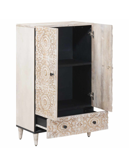Mobile Alto Bianco 60 x 33,5 x 100 cm Legno di mango massello
