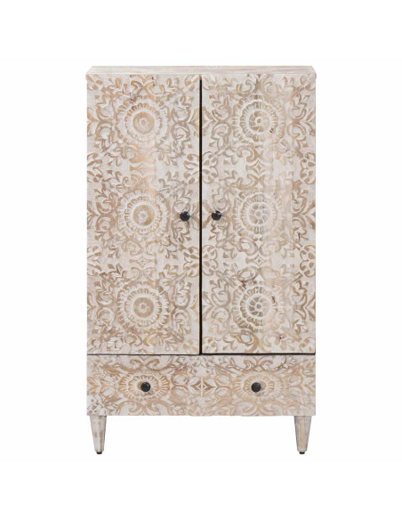 Mobile Alto Bianco 60 x 33,5 x 100 cm Legno di mango massello