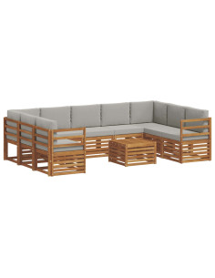 Set divani con cuscino 10 pcs Grigio Naturale e Chiaro 2