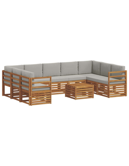 Set divani con cuscino 10 pcs Grigio Naturale e Chiaro