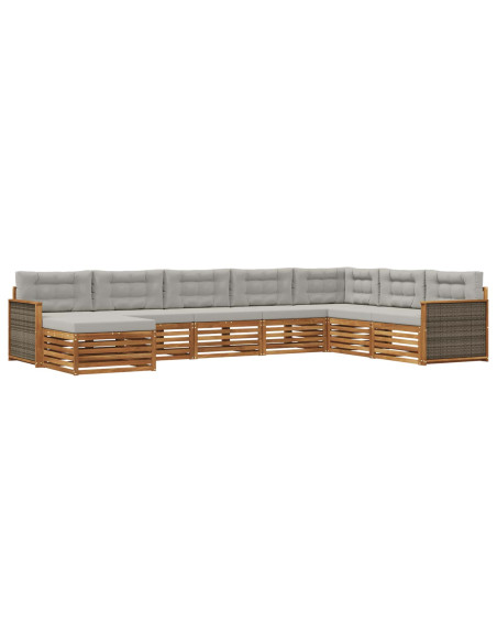 Set di divani da esterno 8 pcs Naturale e Grigio Chiaro