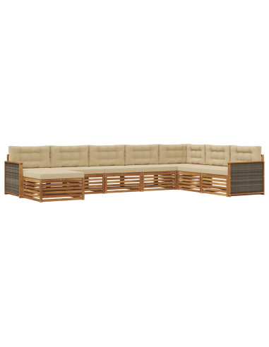 Set di divani da esterno con cuscino 8 pcs Naturale e Beige