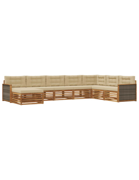 Set di divani da esterno con cuscino 8 pcs Naturale e Beige