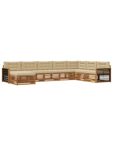 Set di divani da esterno con cuscino 8 pcs Naturale e Beige