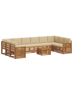 Set divani 11 pcs Naturale e Beige Legno di Acacia Massello 2