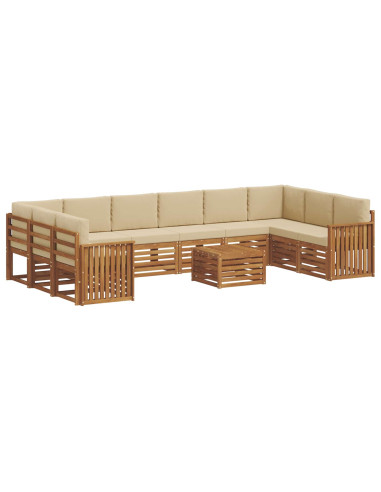 Set divani 11 pcs Naturale e Beige Legno di Acacia Massello