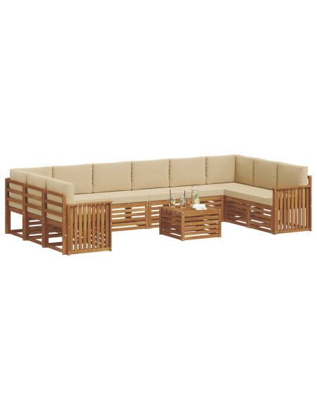 Set divani 11 pcs Naturale e Beige Legno di Acacia Massello