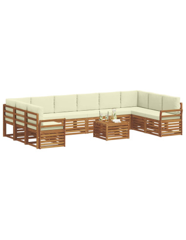 Set divani 11 pcs Naturale e Crema Legno di Acacia Massello