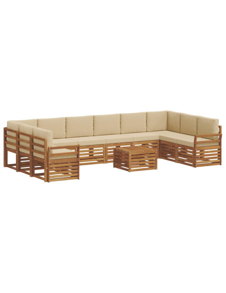 Set divani 11 pcs Naturale e Beige Legno di Acacia Massello