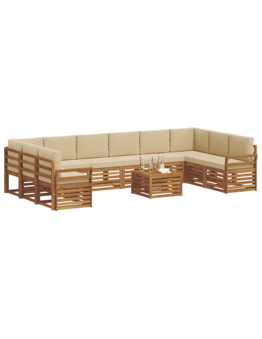 Set divani 11 pcs Naturale e Beige Legno di Acacia Massello