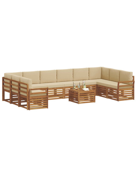 Set divani 11 pcs Naturale e Beige Legno di Acacia Massello