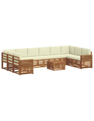 Set divani 11 pcs Naturale e Crema Legno di Acacia Massello