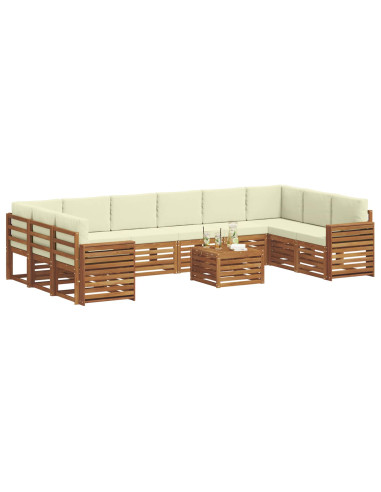 Set divani 11 pcs Naturale e Crema Legno di Acacia Massello