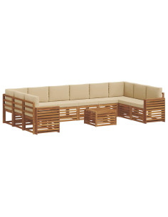 Set divani 11 pcs Naturale e Beige Legno di Acacia Massello 2