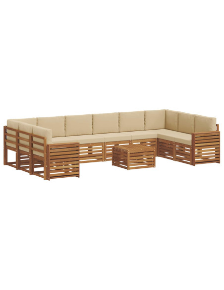 Set divani 11 pcs Naturale e Beige Legno di Acacia Massello