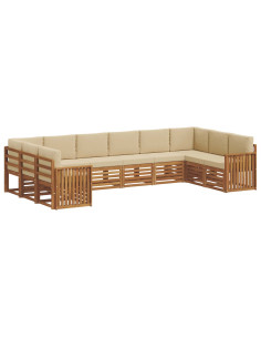 Set divani 10 pcs Naturale e Beige Legno di Acacia Massello 2