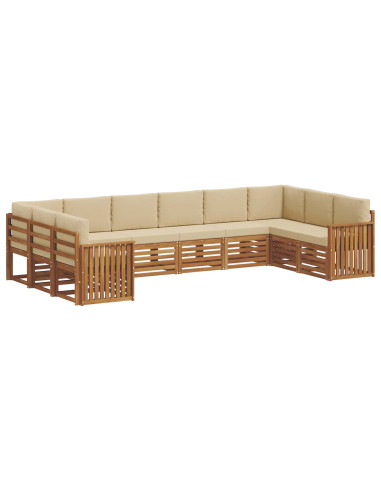 Set divani 10 pcs Naturale e Beige Legno di Acacia Massello
