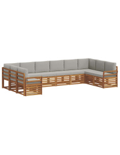 Set divani con cuscino 10 pcs Grigio Naturale e Chiaro 2