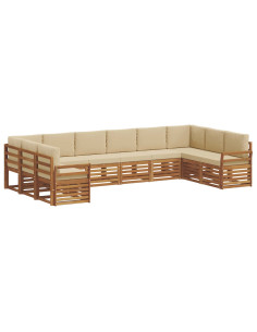Set divani 10 pcs Naturale e Beige Legno di Acacia Massello 2