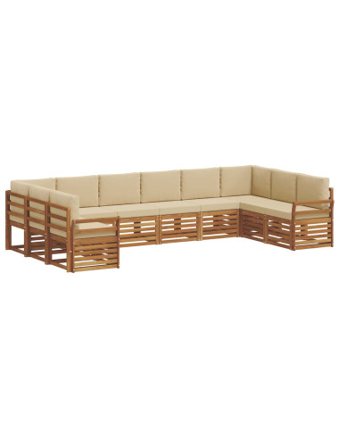Set divani 10 pcs Naturale e Beige Legno di Acacia Massello