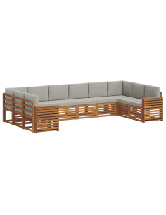 Set divani con cuscino 10 pcs Grigio Naturale e Chiaro 2