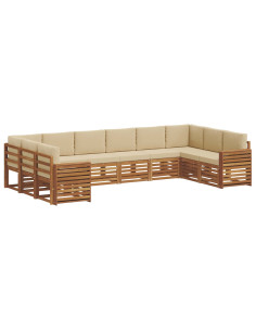 Set divani 10 pcs Naturale e Beige Legno di Acacia Massello 2