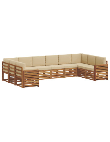 Set divani 10 pcs Naturale e Beige Legno di Acacia Massello