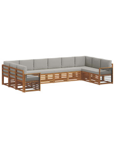 Set divani con cuscino 10 pcs Grigio Naturale e Chiaro 2