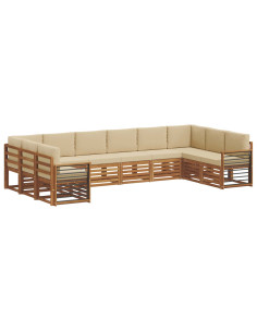 Set divani 10 pcs Naturale e Beige Legno di Acacia Massello 2