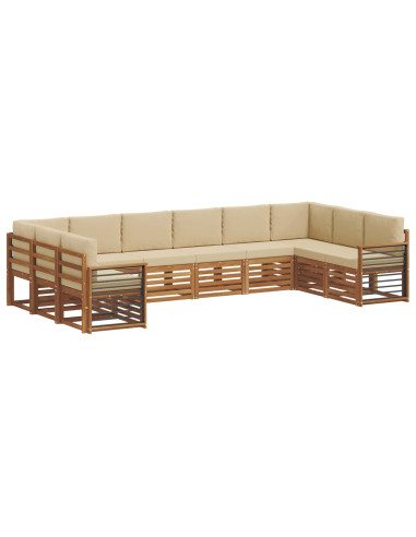 Set divani 10 pcs Naturale e Beige Legno di Acacia Massello