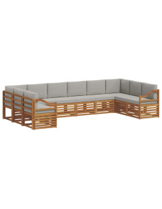 Set divani con cuscino 10 pcs Grigio Naturale e Chiaro 2