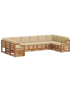 Set divani 10 pcs Naturale e Beige Legno di Acacia Massello 2
