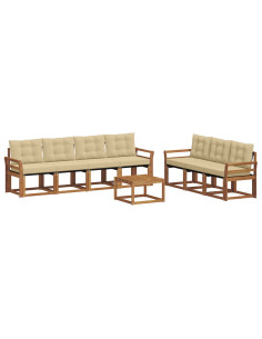 Set di divani da esterno con cuscino 8 pcs Naturale e Beige 2