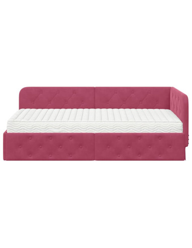 Cornice del letto ad angolo Rosso Vino 100 x 200 cm Velluto
