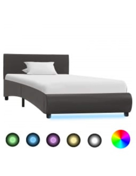 Giroletto con LED senza Materasso Grigio in Similpelle 90x200cm