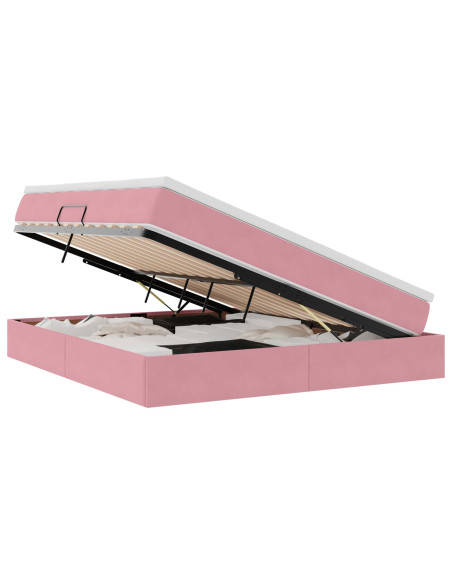 Letto con contenitore e materasso Rosa 160 x 200 cm Velluto