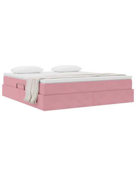Letto con contenitore e materasso Rosa 160 x 200 cm Velluto