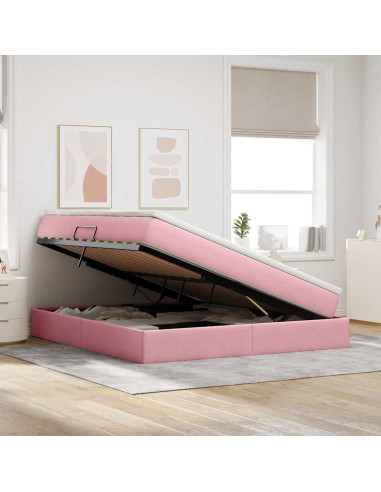 Letto con contenitore e materasso Rosa 160 x 200 cm Velluto