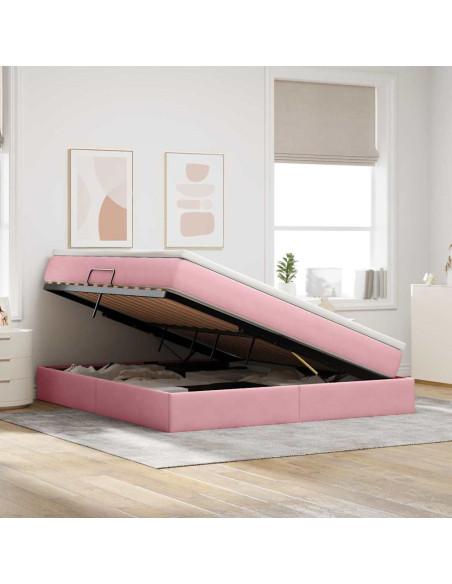 Letto con contenitore e materasso Rosa 160 x 200 cm Velluto