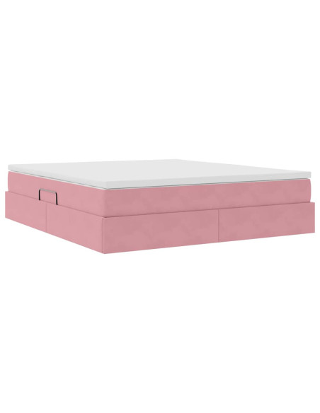 Letto con contenitore e materasso Rosa 160 x 200 cm Velluto