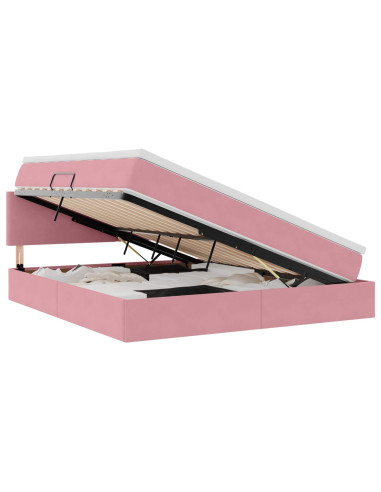 Letto con Contenitore con materasso Rosa 160 x 200 cm Velluto