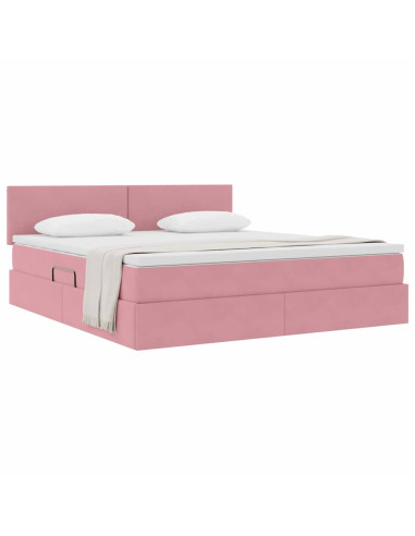 Letto con Contenitore con materasso Rosa 160 x 200 cm Velluto