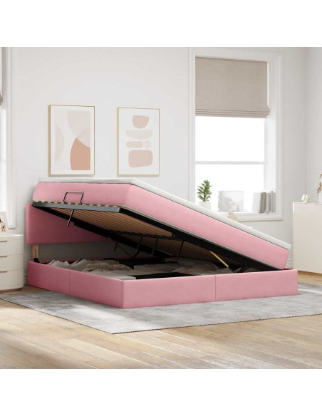 Letto con Contenitore con materasso Rosa 160 x 200 cm Velluto