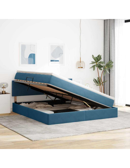Letto con Contenitore Blu Scuro 160 x 200 cm Velluto