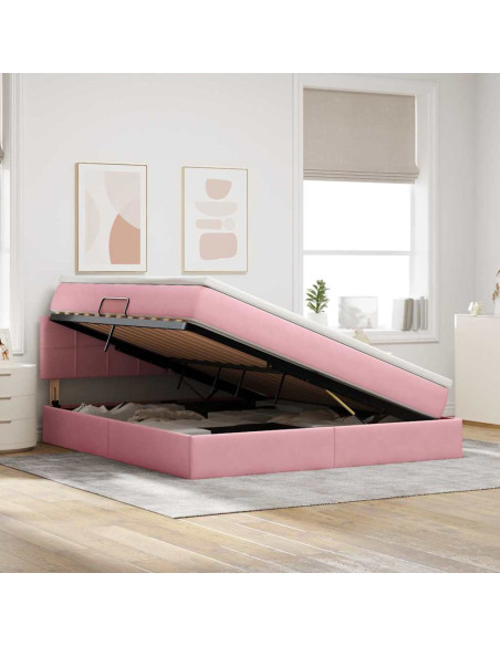Letto con Contenitore con materasso Rosa 160 x 200 cm Velluto