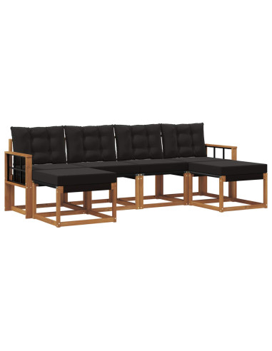 Set di divani da esterno con cuscino 6 pcs Naturale e Nero